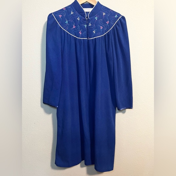 Vintage Partners By Mervyns M Blue Fleece Dress Long Sleeve Nightgown Pajama - Picture 1 of 4